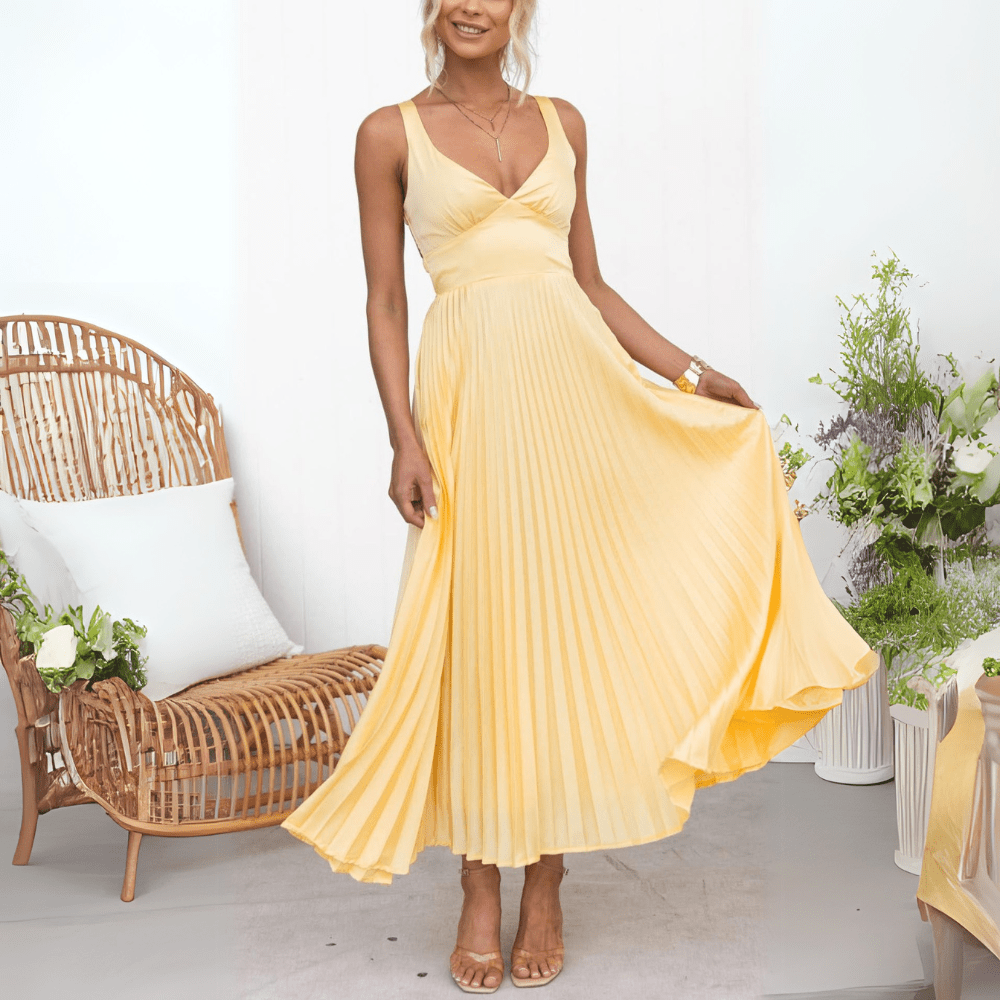 Olivia flydende, plisseret sommermaxikjole
