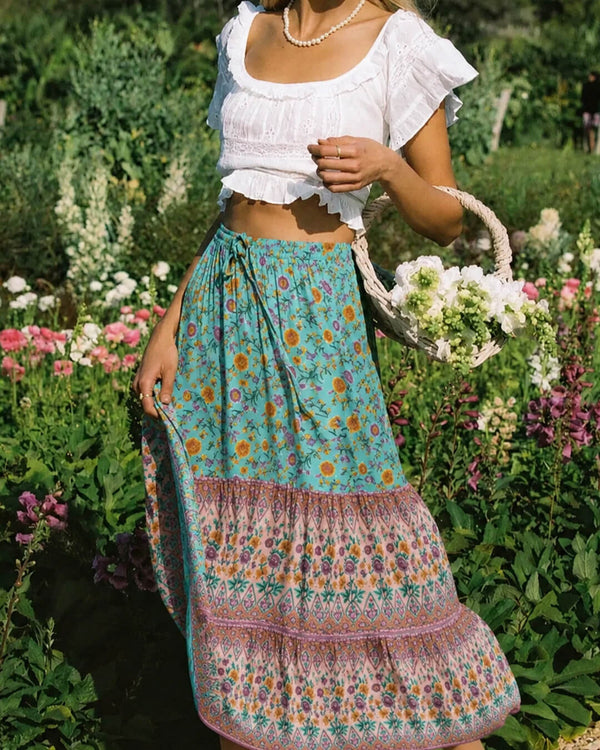 Ottavia boho-strandskørt med blomstermønster