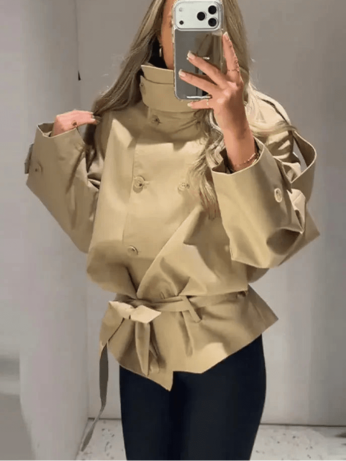 Phoebe cropped trenchcoat med snørelukning