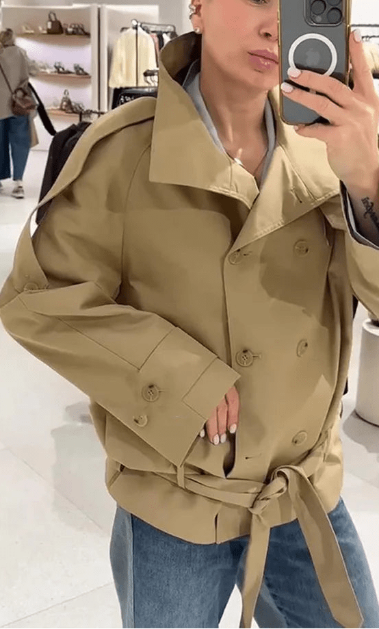 Phoebe cropped trenchcoat med snørelukning