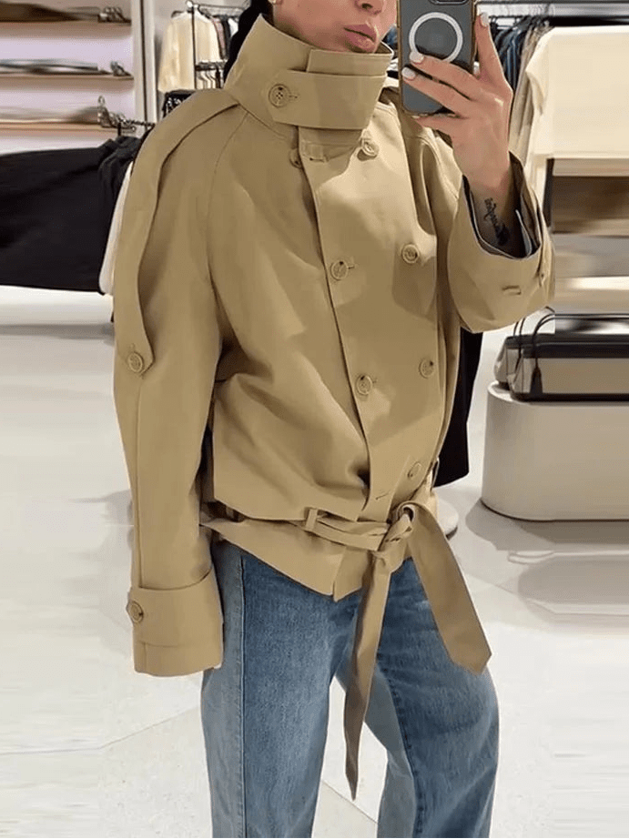 Phoebe cropped trenchcoat med snørelukning