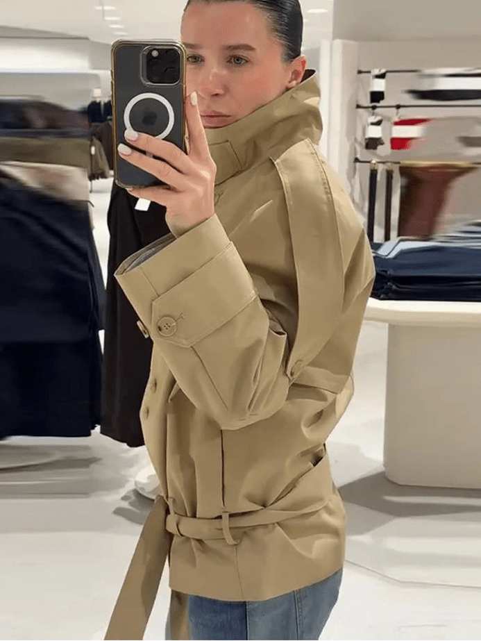Phoebe cropped trenchcoat med snørelukning