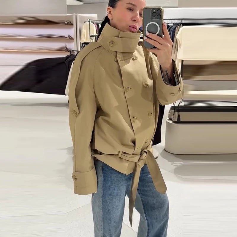 Phoebe cropped trenchcoat med snørelukning