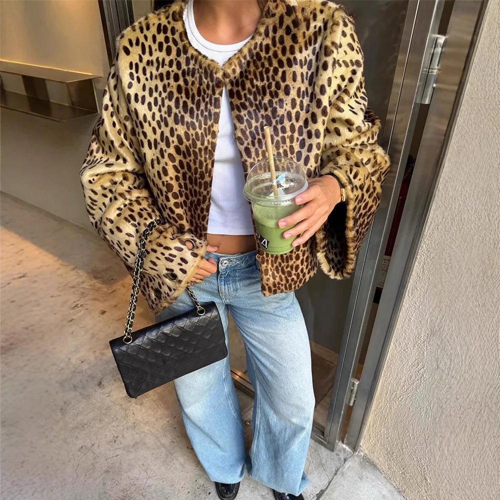 Rebecca leopardjakke i imiteret pels