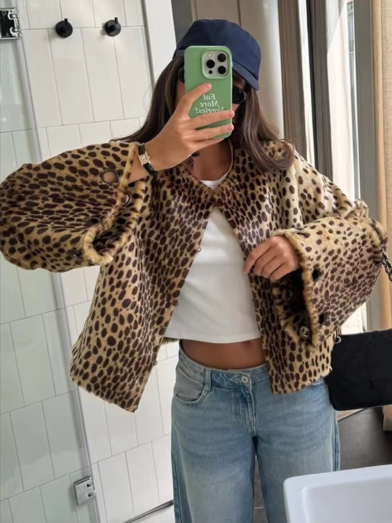 Rebecca leopardjakke i imiteret pels