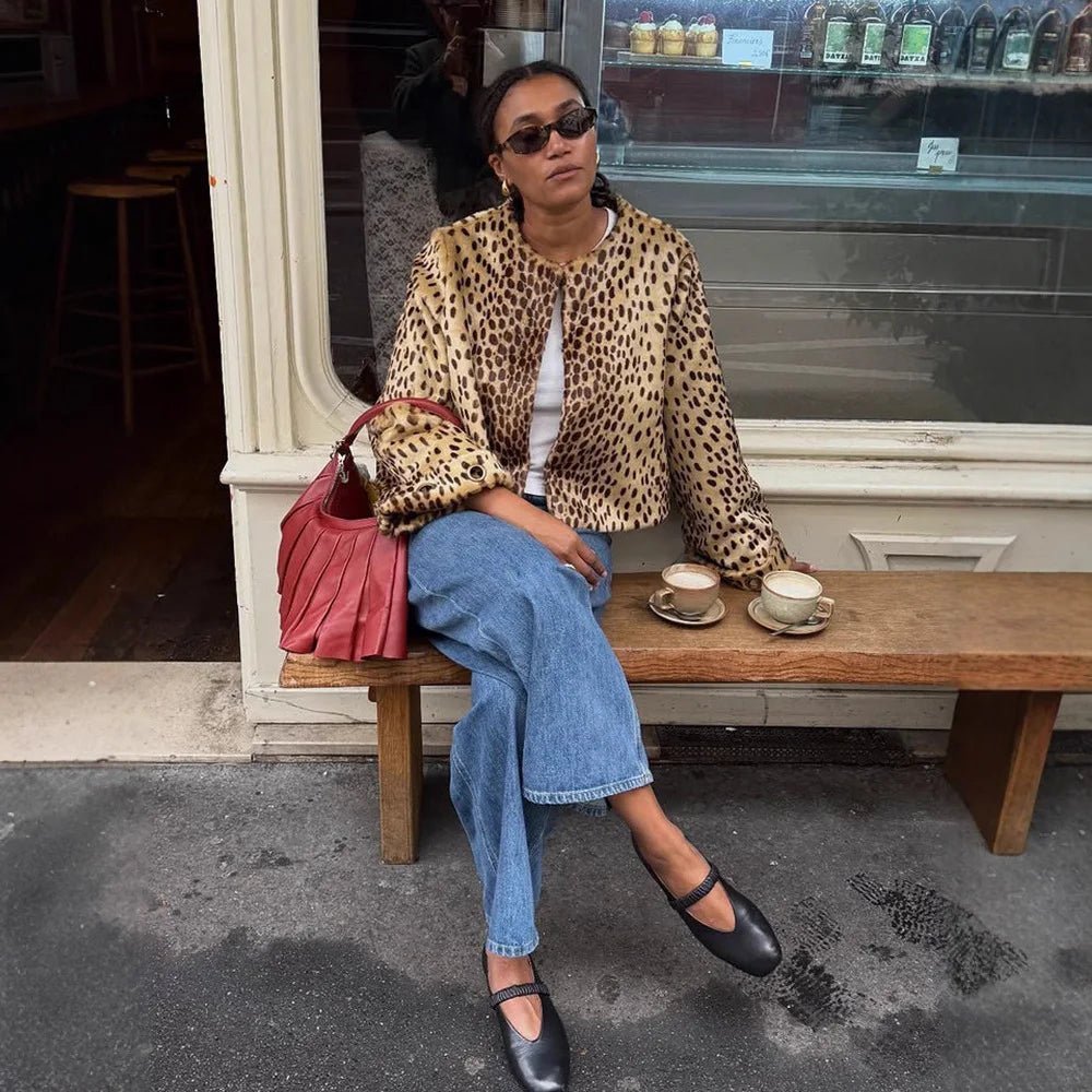 Rebecca leopardjakke i imiteret pels