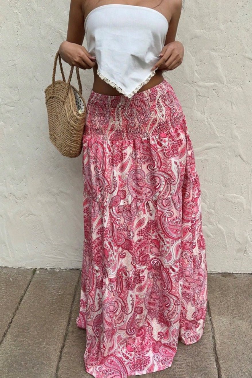Riley paisley-maxinederdel med elastisk talje