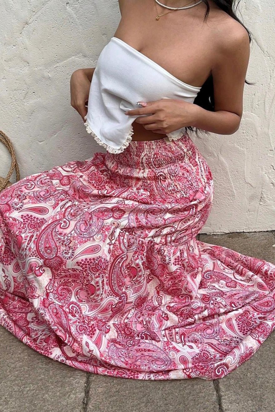 Riley paisley-maxinederdel med elastisk talje