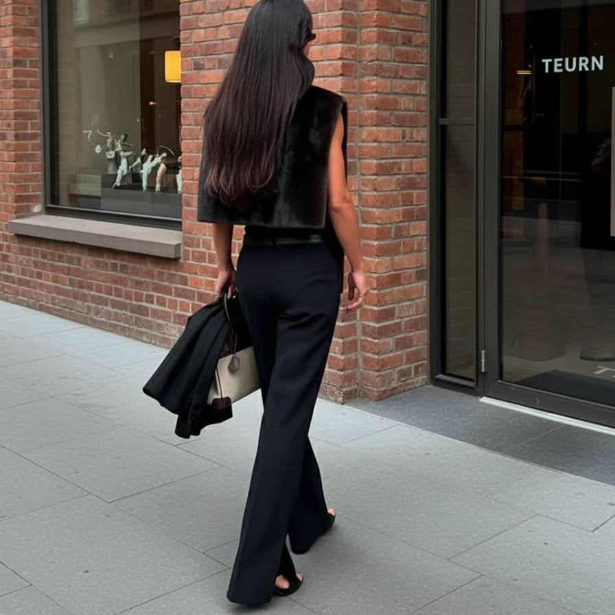 Rina vest i imiteret pels med rullekrave