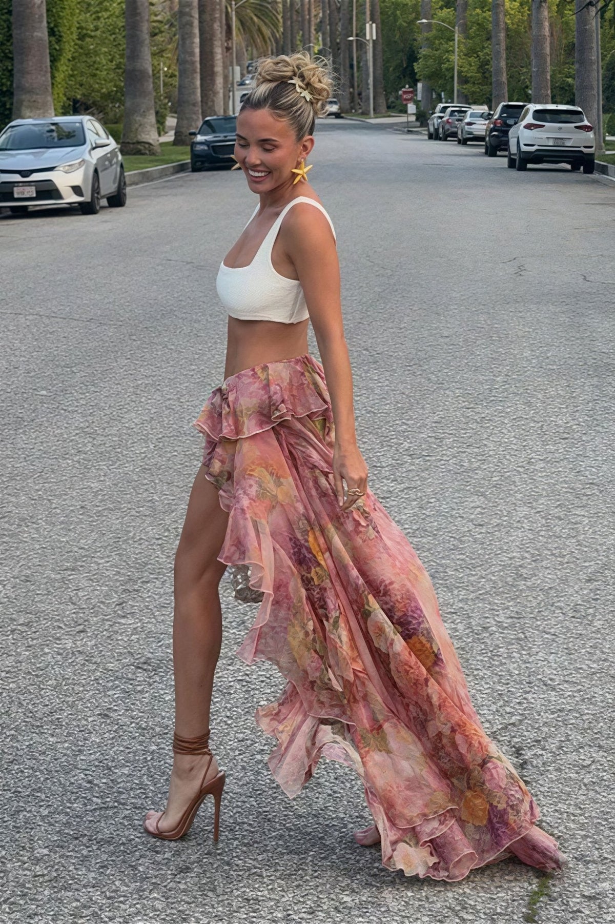 Bianca Floral Ruffled Asymmetrical Skirt
