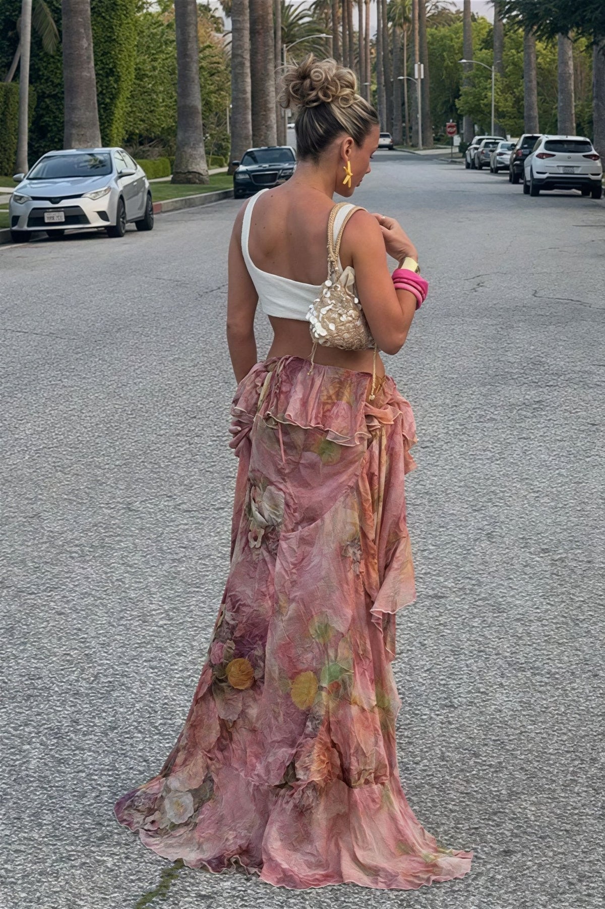 Bianca Floral Ruffled Asymmetrical Skirt