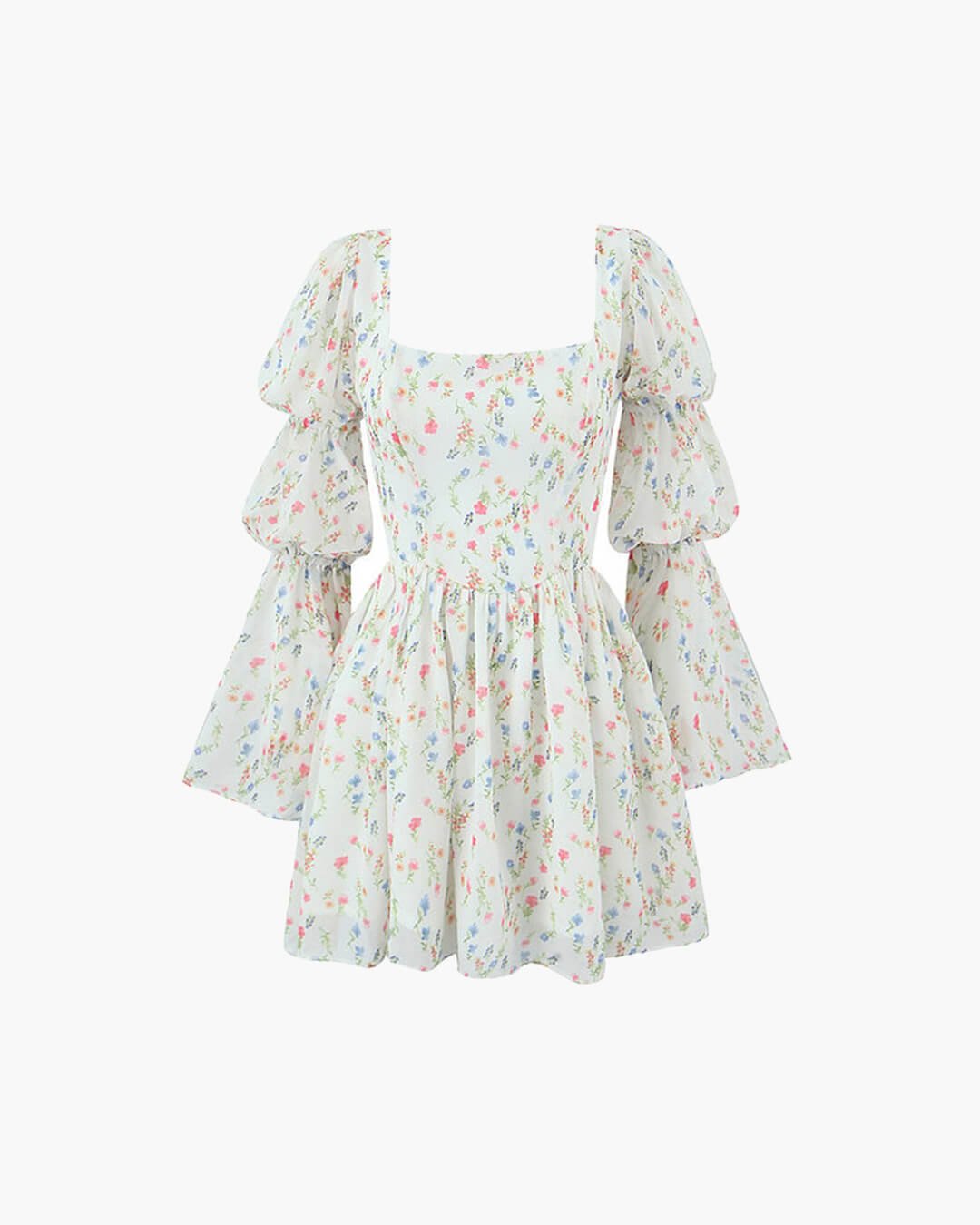 Rose off-shoulder-minikjole med flæser