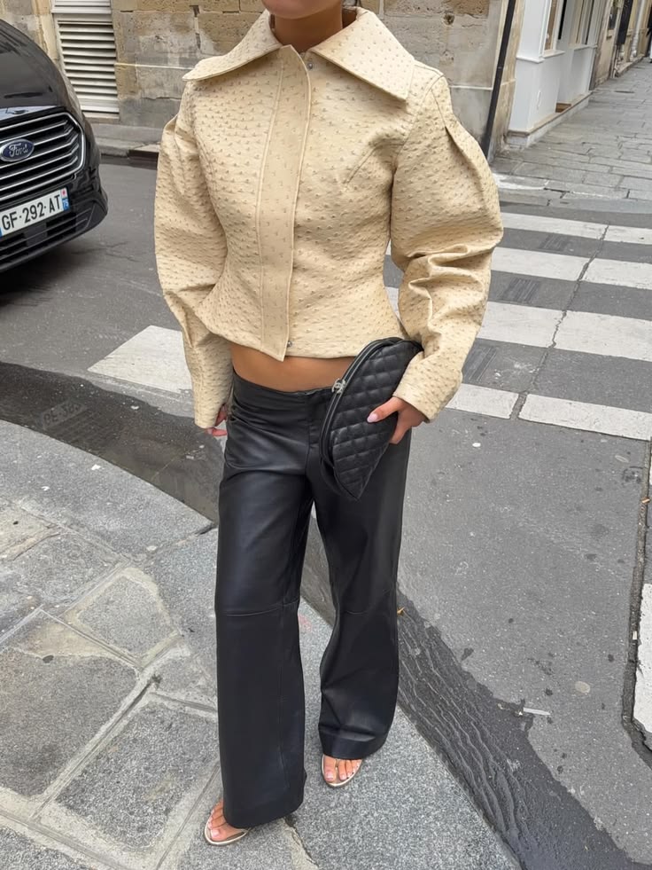 Rosette Ostrich Faux Leather Jacket