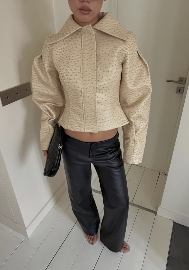 Rosette Ostrich Faux Leather Jacket