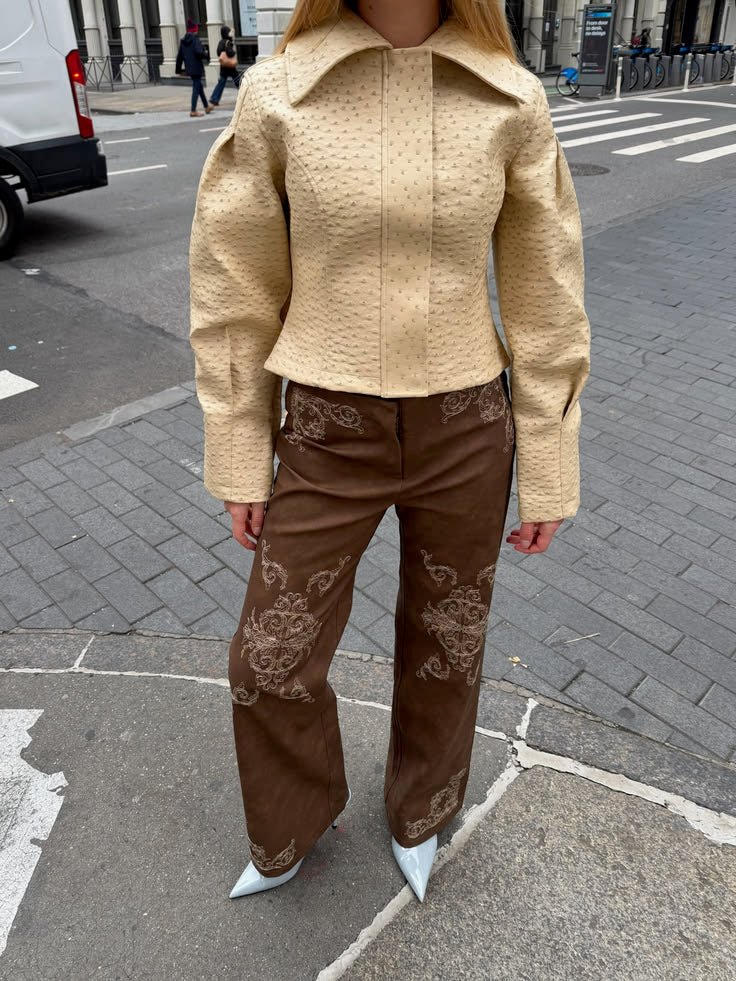 Rosette Ostrich Faux Leather Jacket