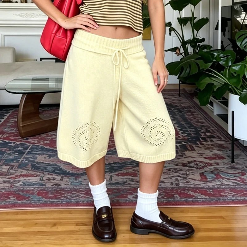 Sabina-strikkede culotteshorts med vide ben
