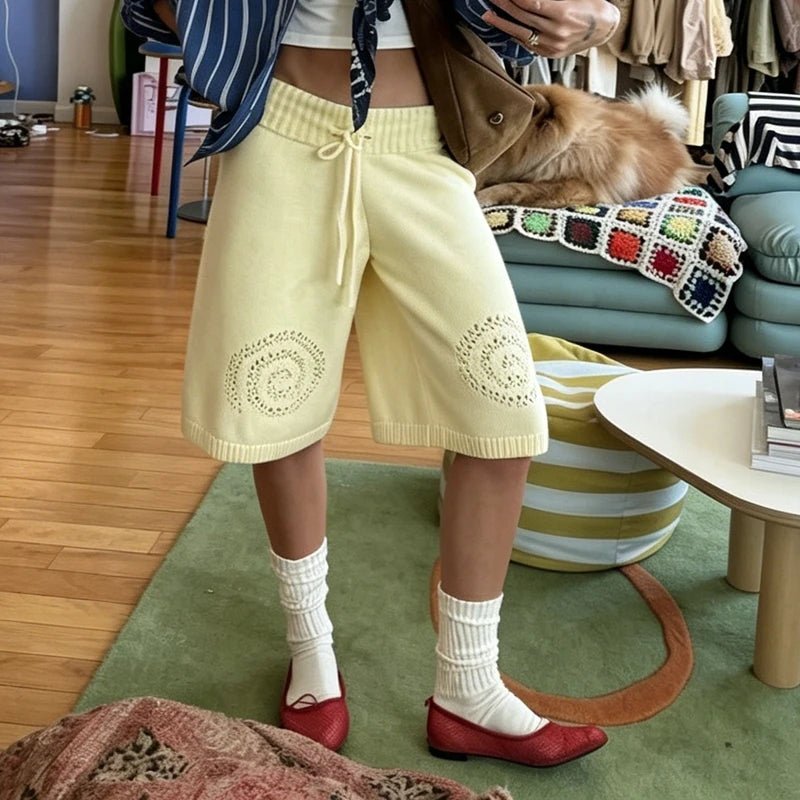 Sabina-strikkede culotteshorts med vide ben