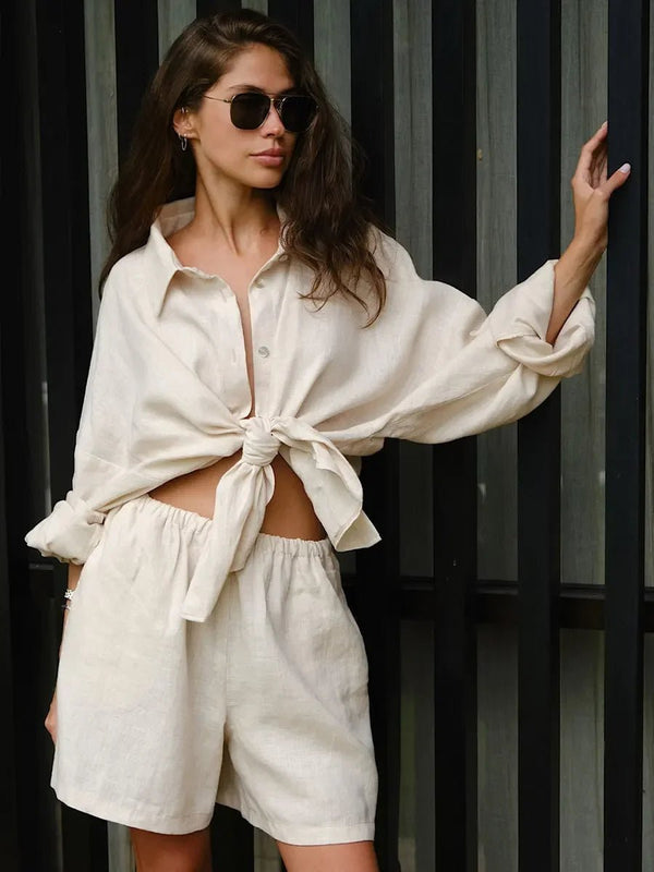 Sally Lapel Lantern Sleeve Shorts Set