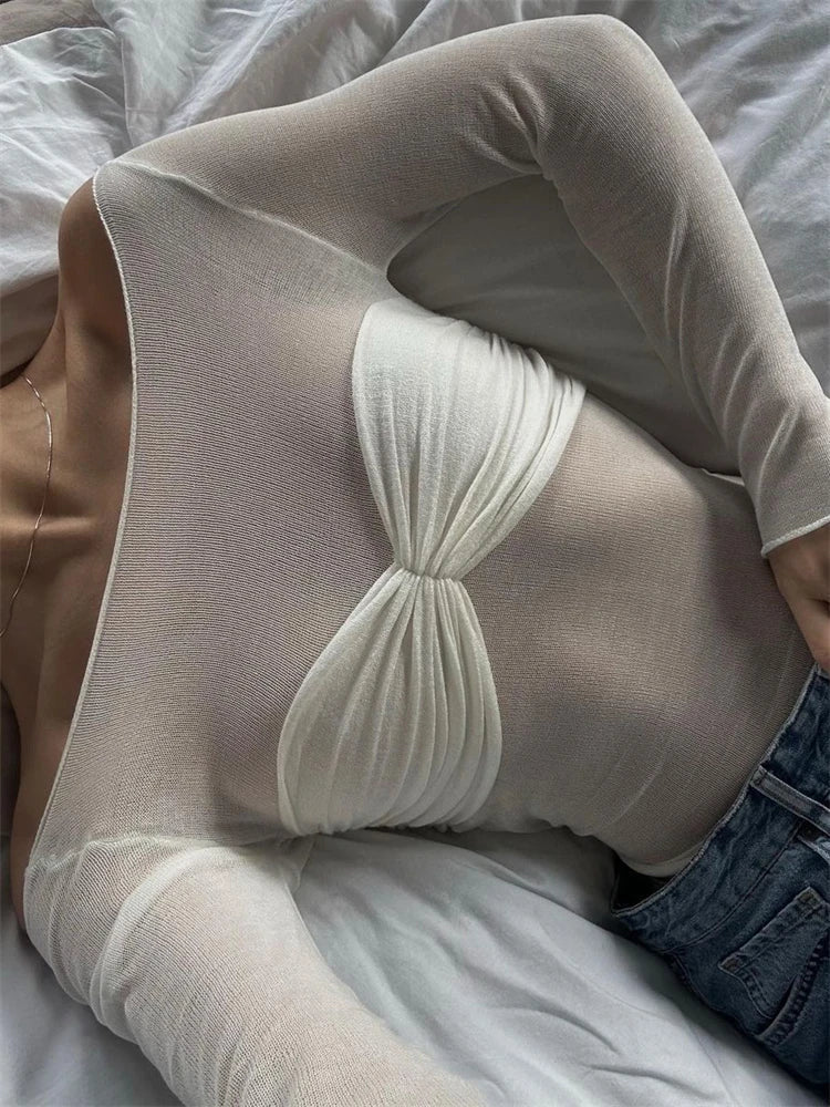 Sara gennemsigtig off-shoulder-top i mesh