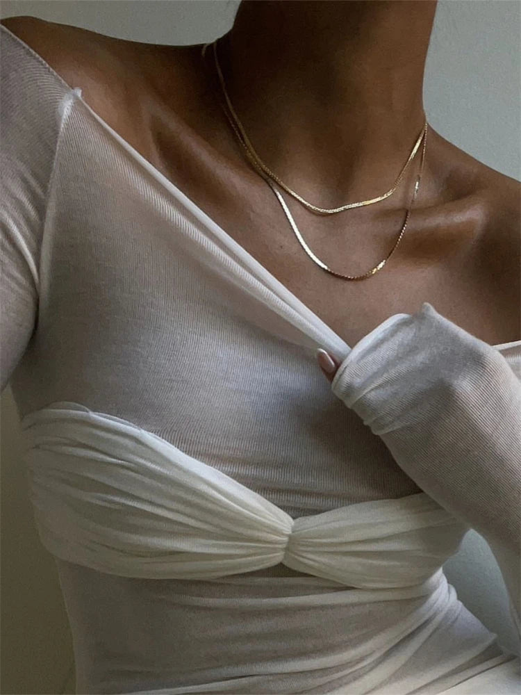 Sara gennemsigtig off-shoulder-top i mesh