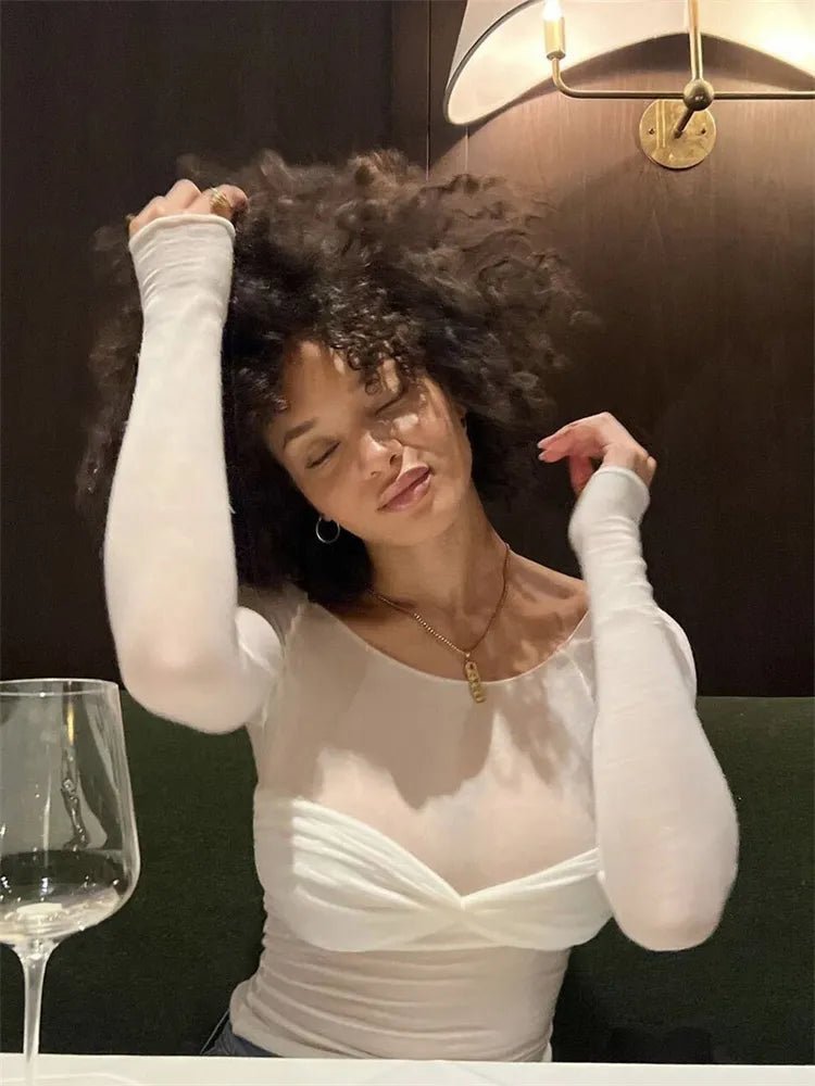 Sara gennemsigtig off-shoulder-top i mesh