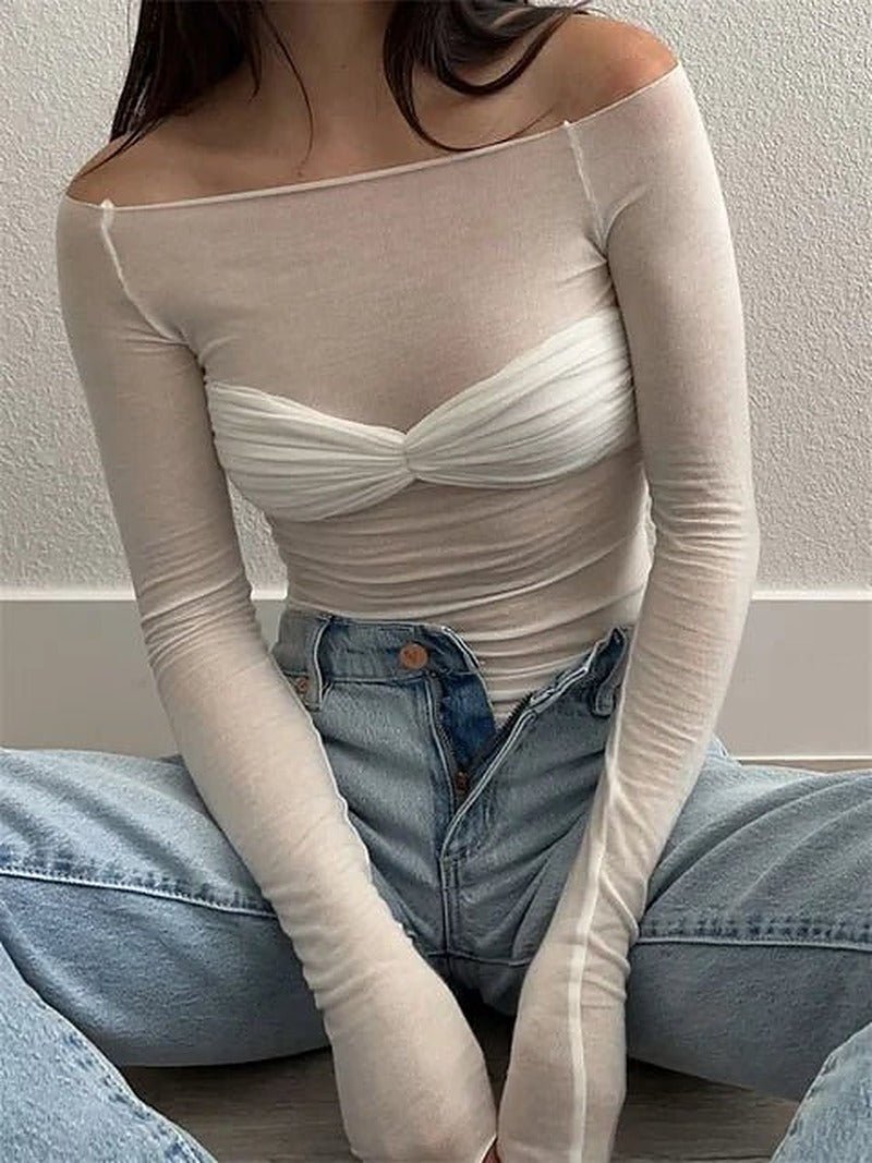 Sara gennemsigtig off-shoulder-top i mesh