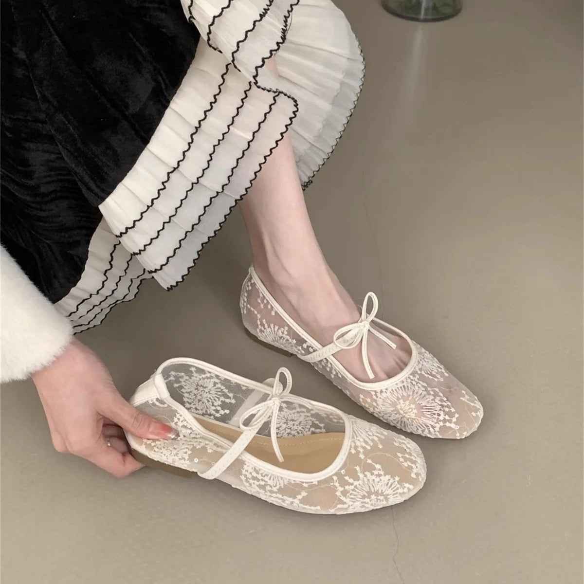Saskia broderede meshballerinaer