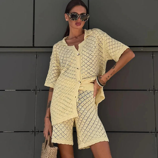 Selene Knit Cardigan Shorts Set