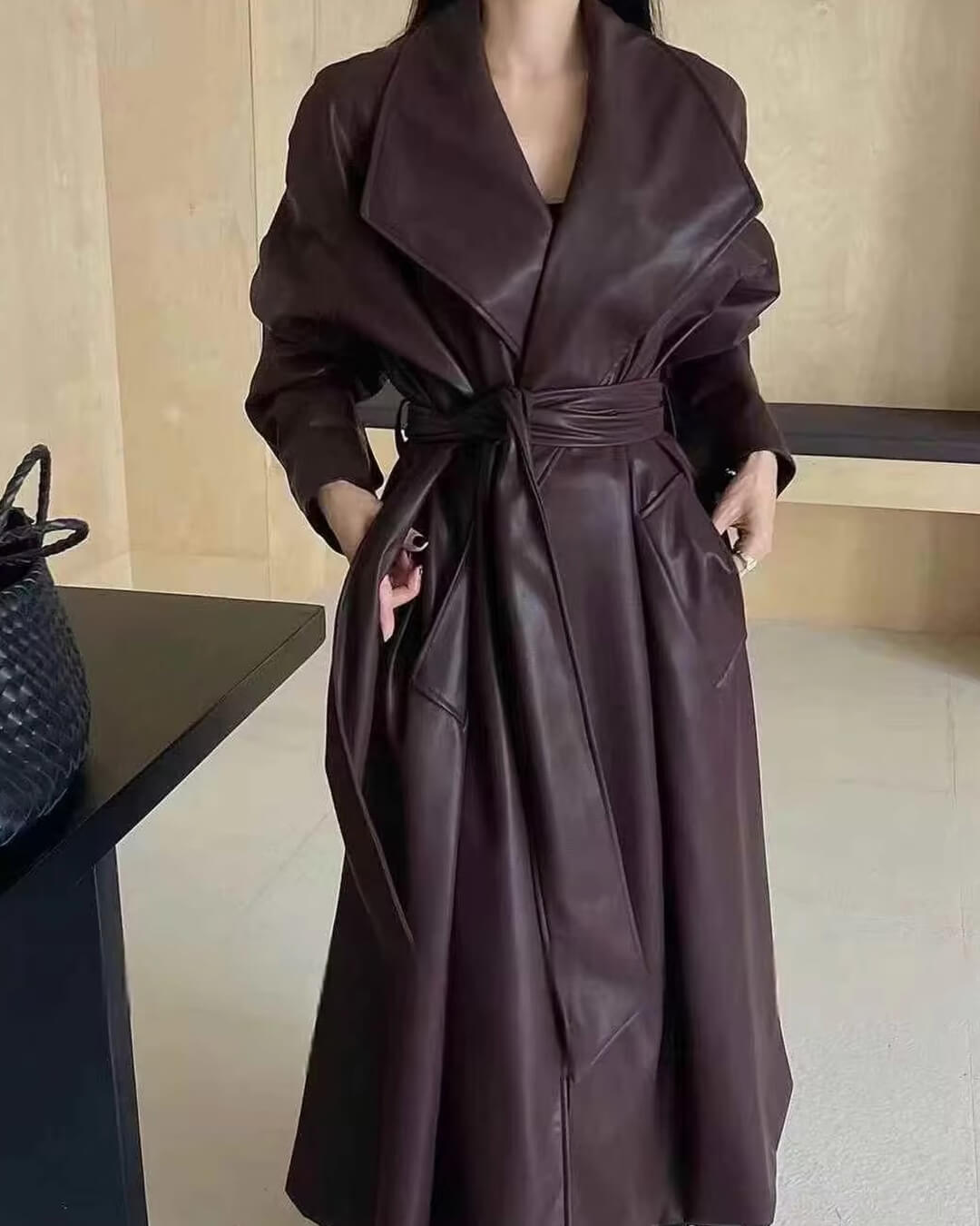 Shiela Trenchcoat i kunstlæder, maxilængde