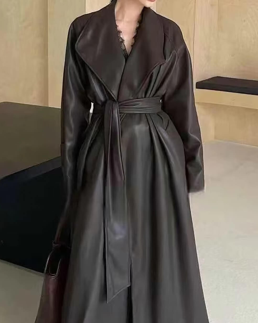 Shiela Trenchcoat i kunstlæder, maxilængde