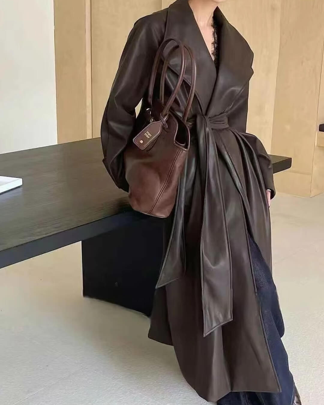 Shiela Trenchcoat i kunstlæder, maxilængde