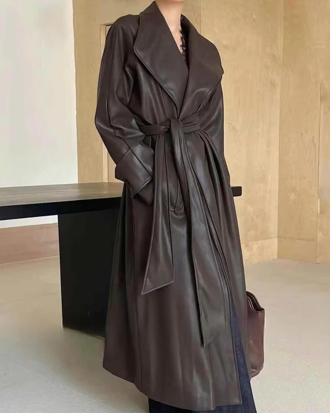 Shiela Trenchcoat i kunstlæder, maxilængde