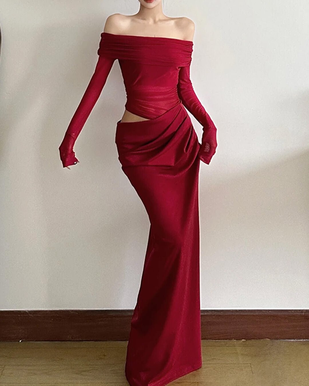 Shiela-rynkedesignet mesh-maxikjole