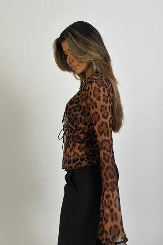 Siena-gennemsigtig leopardbluse