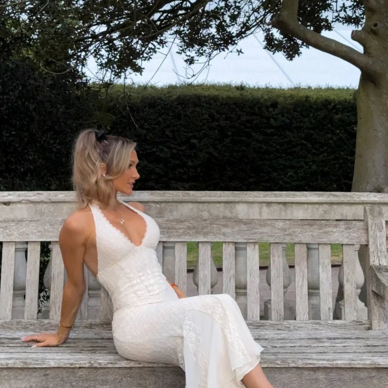 Sienna maxikjole i blonde med halterneck