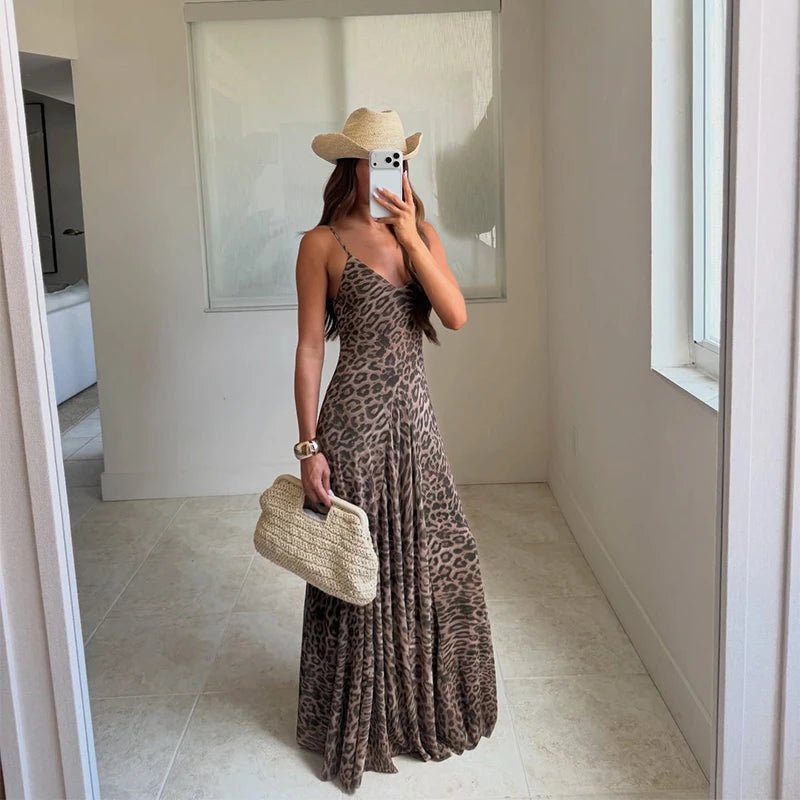 Sienna maxi-kjole med leopardprint og stropper