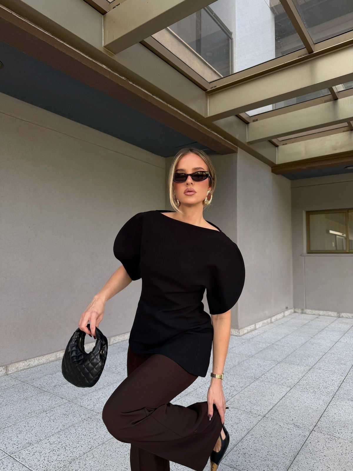 Sienna strikket top med ballonærmer