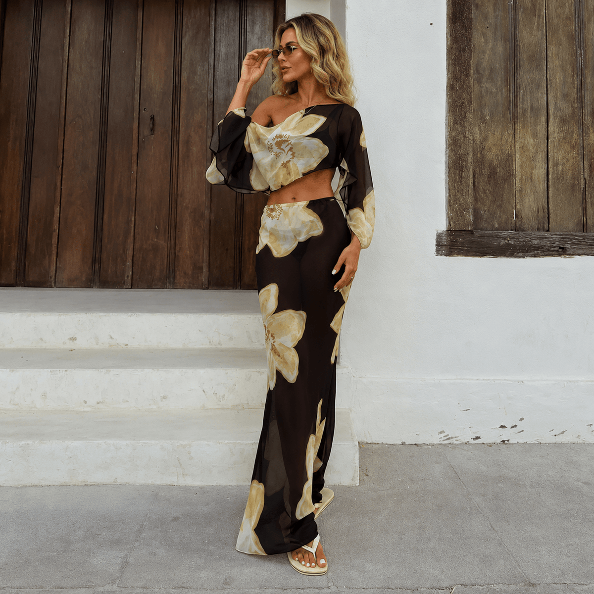 Sofia blomstret maxinederdel med matchende top