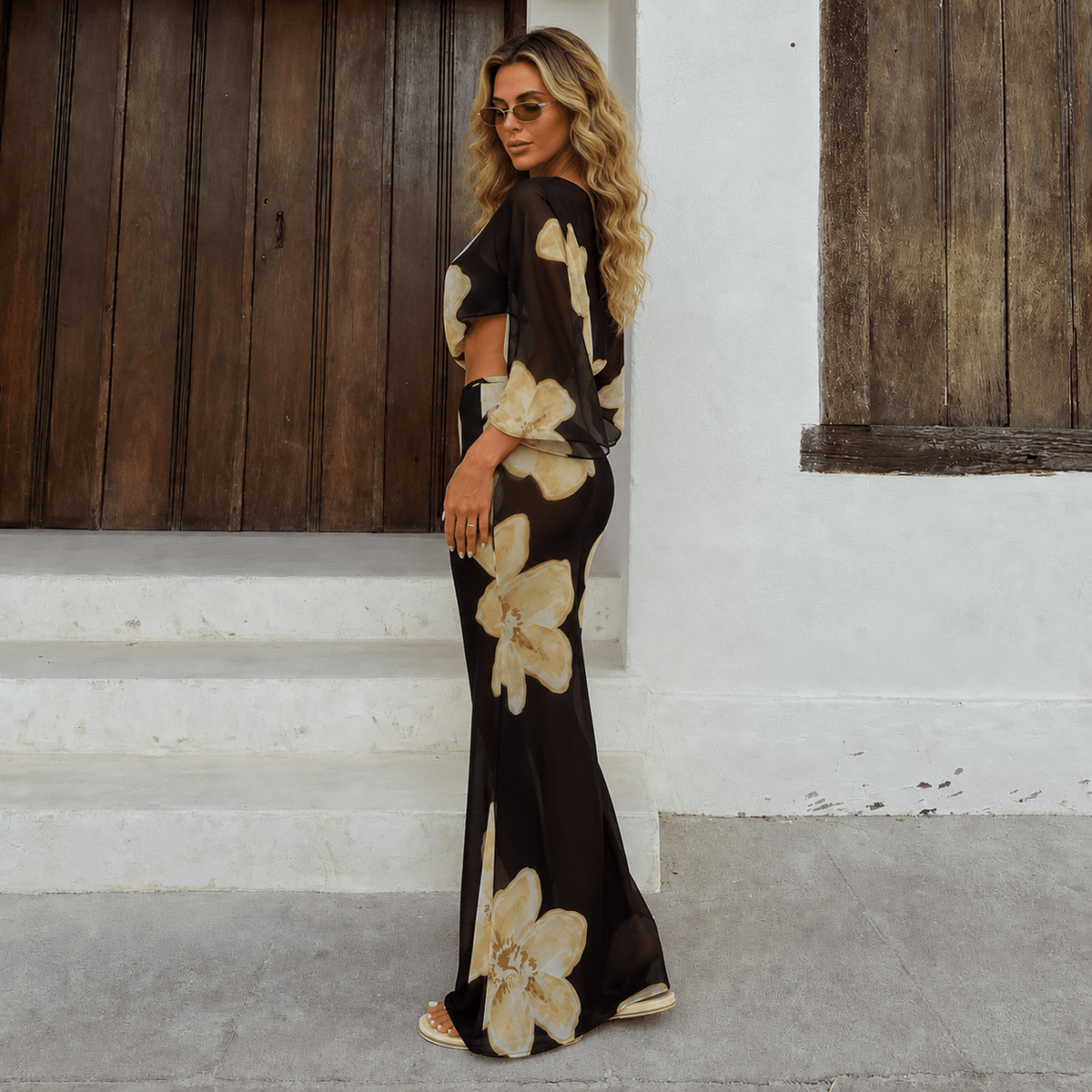 Sofia blomstret maxinederdel med matchende top