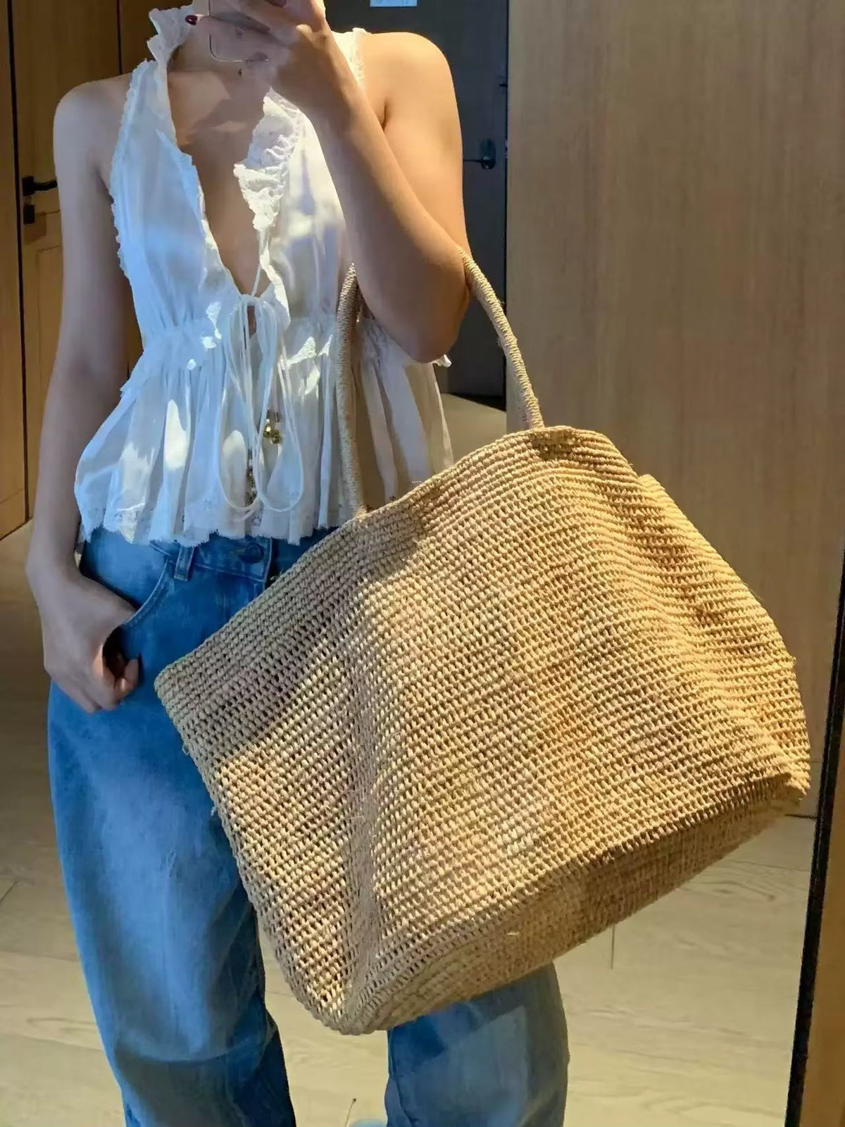 Sophia håndvævet rattan-shopper