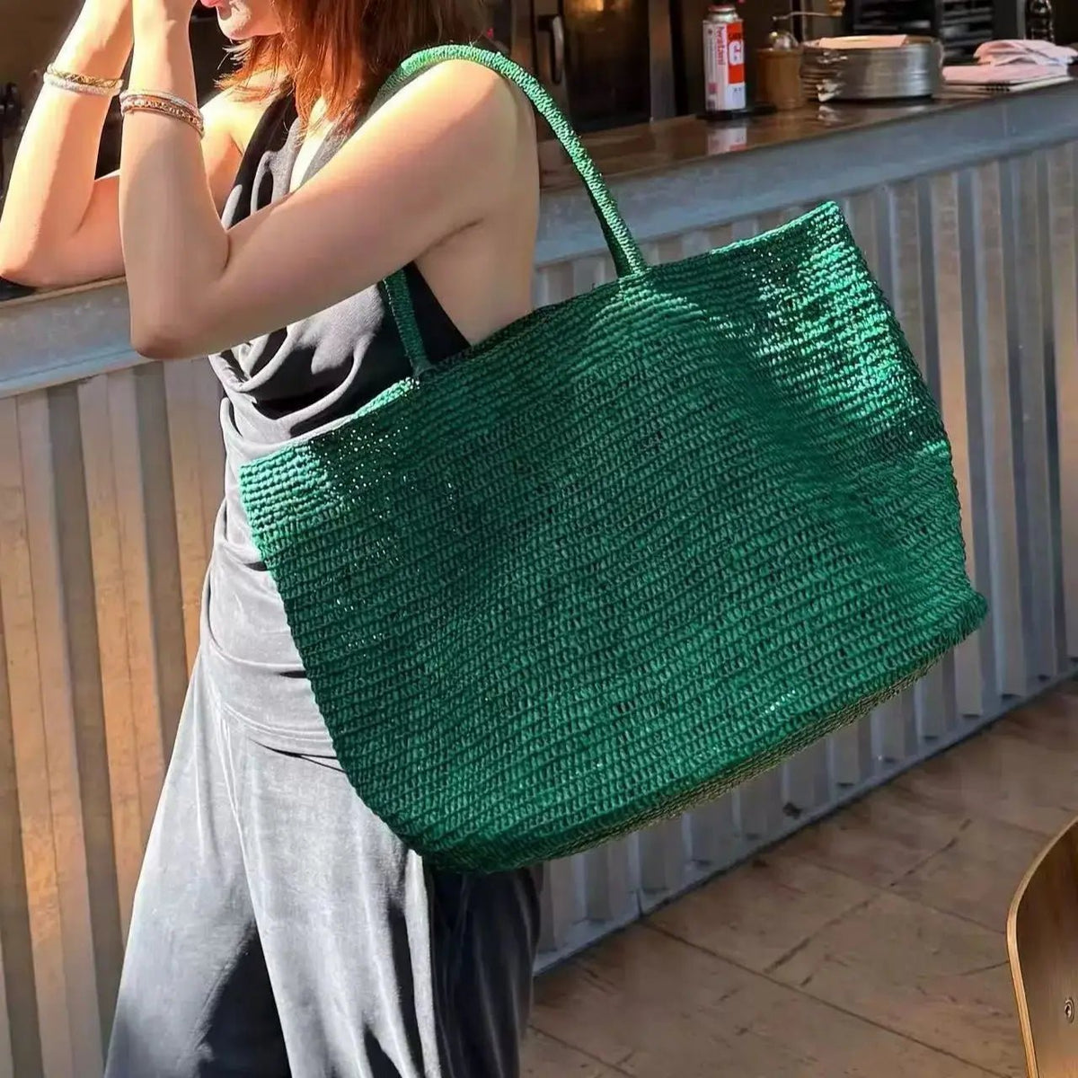 Sophia håndvævet rattan-shopper