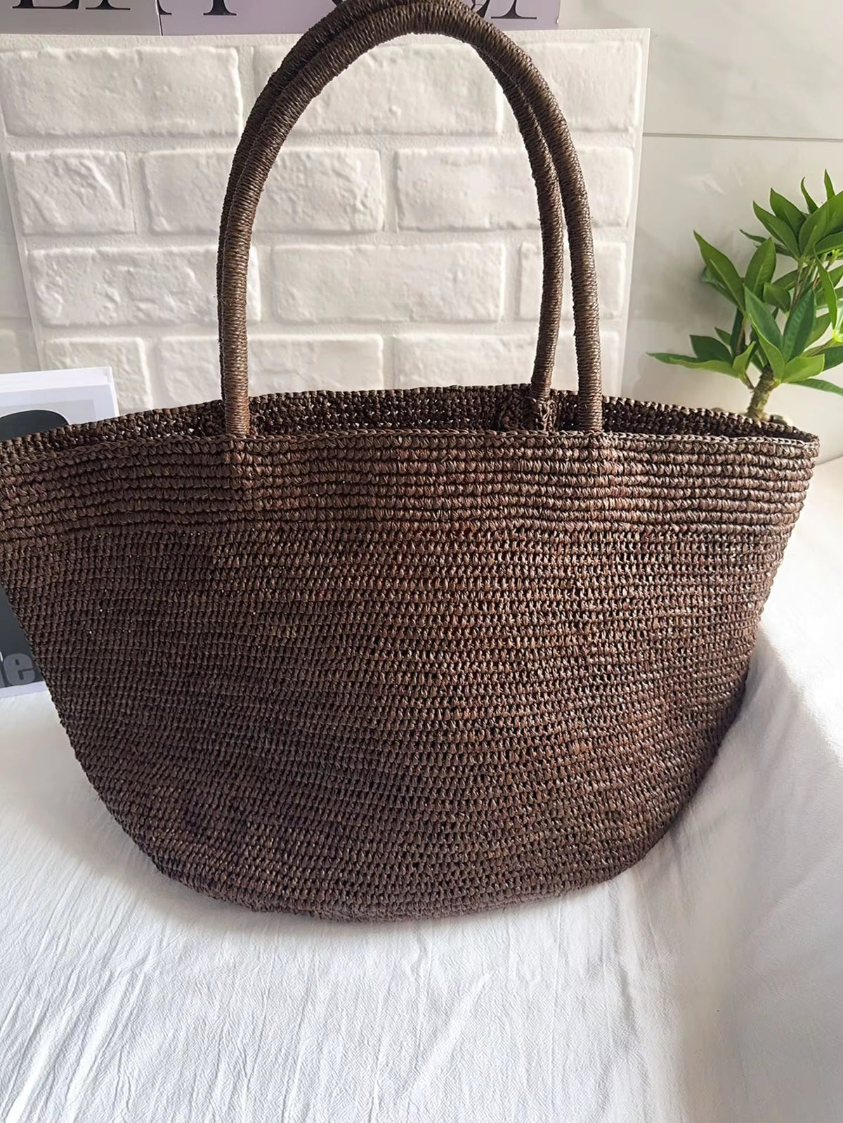 Sophia håndvævet rattan-shopper