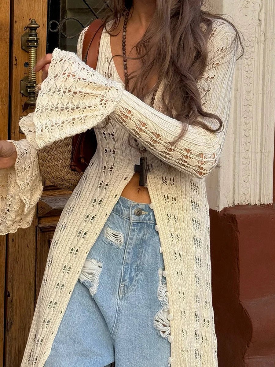 Sophia strikket cardigan-kjole med hulmønster