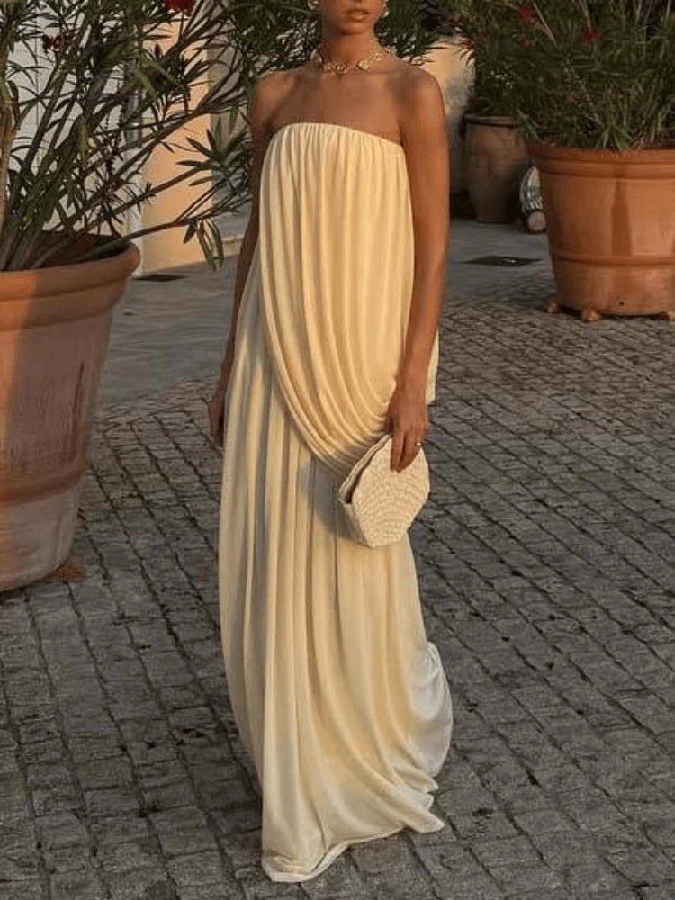 Sophia stropløs plisseret maxikjole