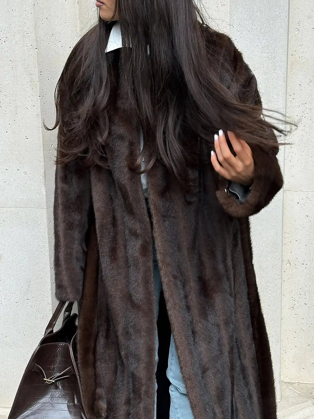Suzy Maxi-pelsfrakke i imiteret pels
