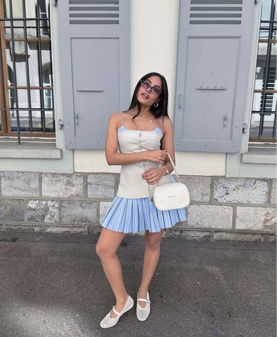 Trina stribet plisseret korsettop-minikjole