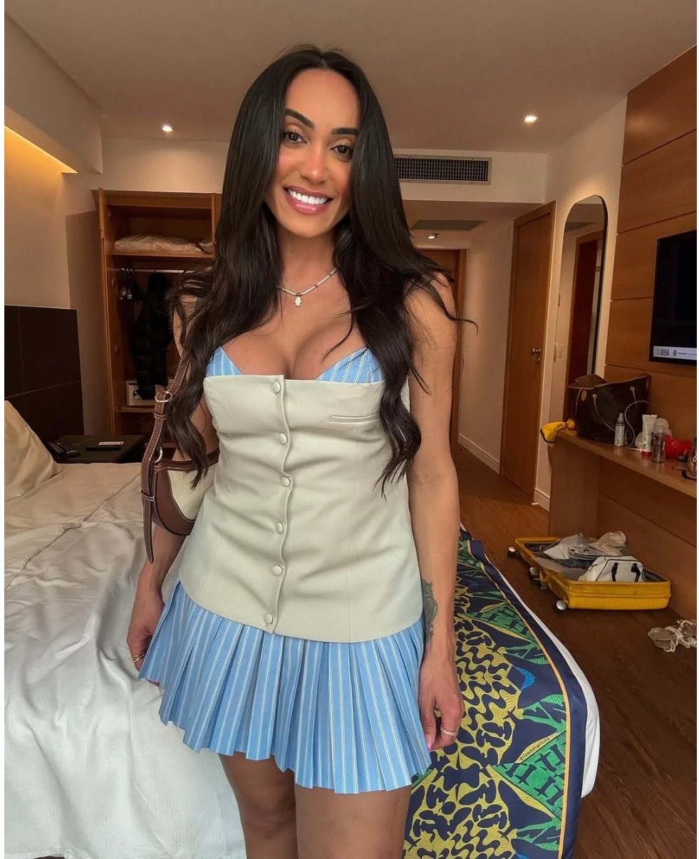 Trina stribet plisseret korsettop-minikjole