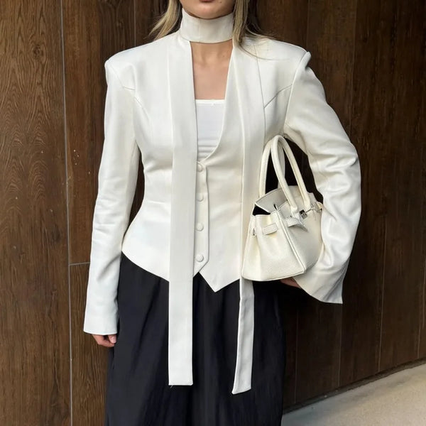 V-Neck Bow Blazer