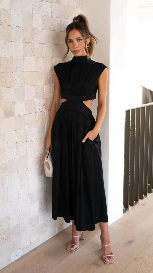 Valentina High-Neck Midi Dress with Waist Cutouts