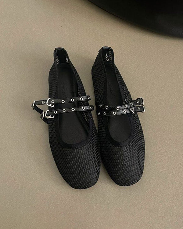 Valerie Buckled Mesh Ballet Flats